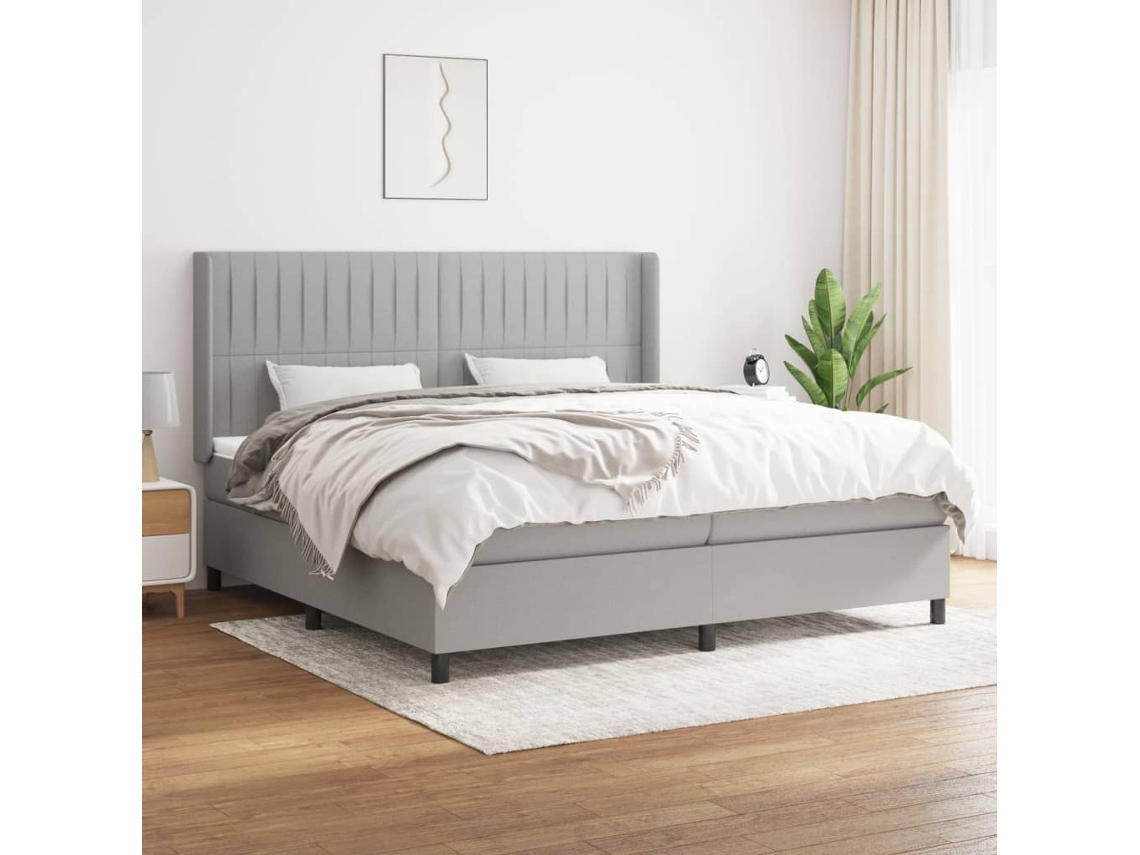 Cama Box Spring Con Colchón Tela Gris Claro 200x200 Cm