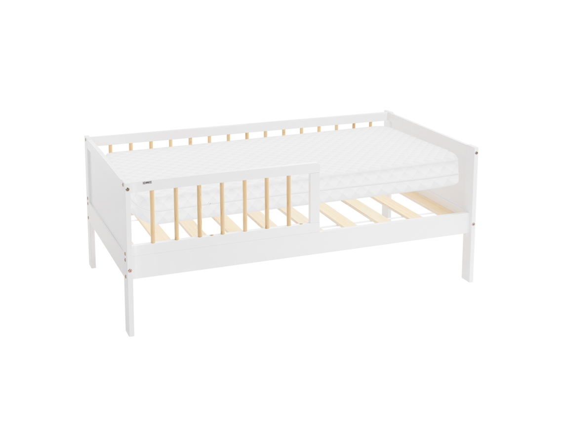 Cama infantil ML-Design 70 x 140 cm blanco-natural con colchón de espuma y proteccion