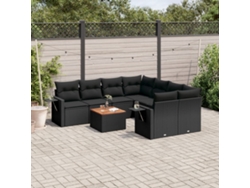 Conjunto de sofá de jardín de 9 piezas con cojines, ratán negro, Dkd Home Decor