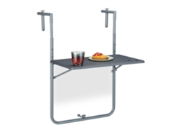 Relaxdays Mesa Plegable Balcón, 3 Alturas, 59,5x60 Cm, Mesita Colgante Con 2 Posavasos, Mueble Exterior Barandilla, Gris