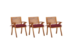 Sillas de comedor de jardín de madera de acacia de 3 piezas con cojines de DKD Home Decor