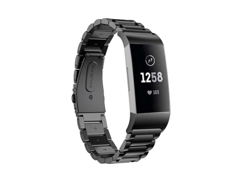 Correa de reloj inteligente de acero inoxidable macizo con hebilla de tres cuentas para Fitbit Charge 4 (negro)
