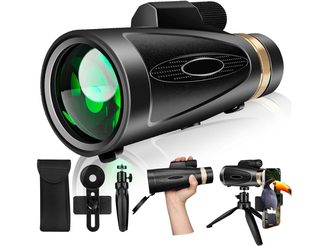 Telescopio monocular de alta potencia 80x100 con trípode y adaptador para teléfono inteligente. Telescopio monocular gran angular para adultos con prisma USHION.