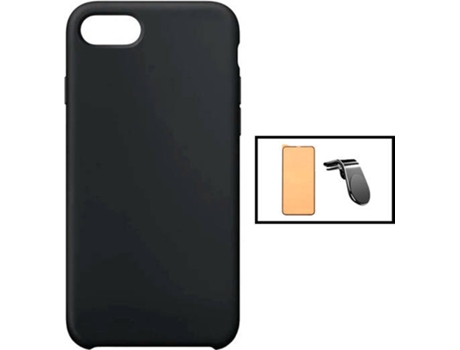Kit Carcasa 3X1 Military + Protector de Pantalla CeramicGlass + Soporte iPhone SE 2022 PHONECARE Negro