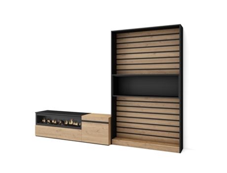 Muebles de Salón para TV 260x186x35cm Para TV hasta 65 Chimenea eléctrica Roble y negro