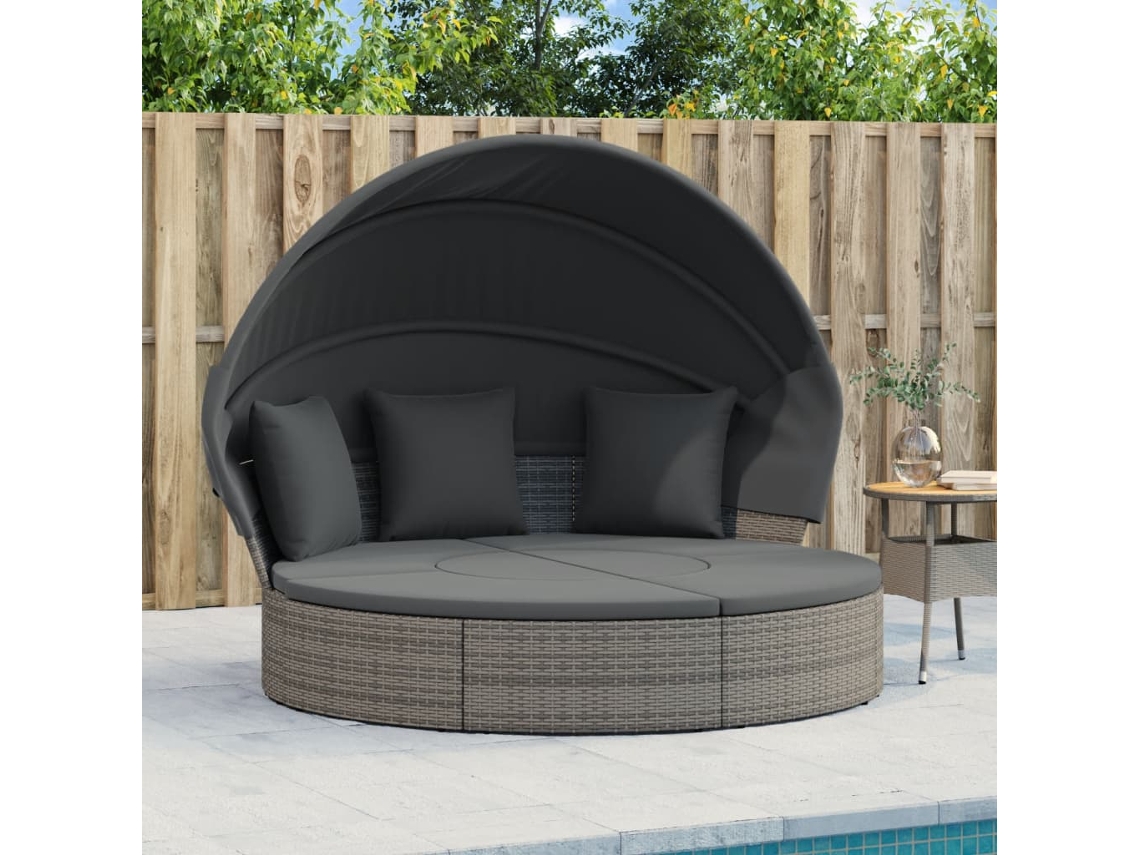 Cama de exterior con toldo y cojines de mimbre gris, DKD HOME DECOR