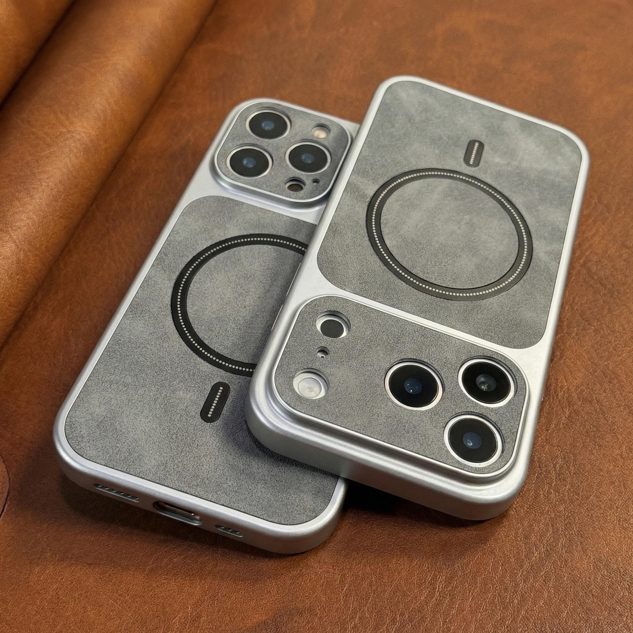 (iphone 16 Pro Gris) Funda Magnética Magsafe De Piel Sintética Con Acabado Mate.