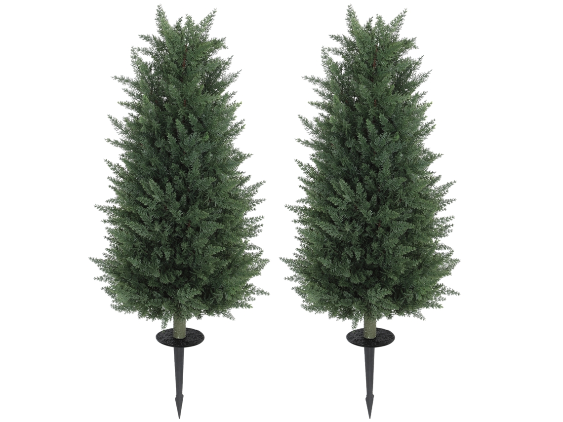 2 Cipreses Artificiales Uv Maceta Cemento Verde