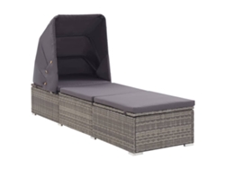 Tumbona Mueble para patio Asiento de jardín con toldo y cojín ratán sintético gris