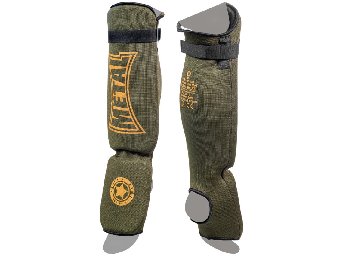 Espinilleras de BOXeo tailandés + pie de algodón METAL BOXE Military