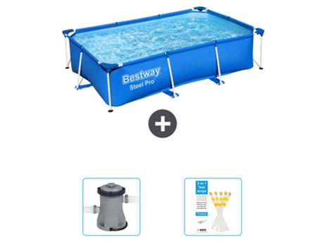Piscina BESTWAY Rectangular Steel Pro - 259 x 170 x 61 cm - Azul - Incluida Bomba - Tiras de prueba