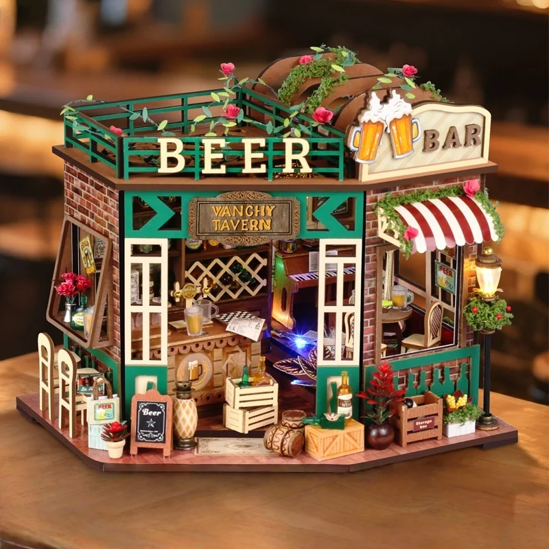 Taberna Retro En Miniatura Para Armar, Casa De Muñecas De Madera 3d Con Muebles.