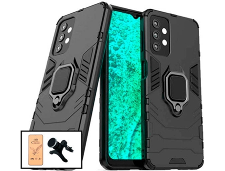 Kit Funda Magnetic Lux, Cristal Templado CeramicGlass Full Cover y Soporte Magnético de Coche Reforzado Samsung Galaxy A52s 5G PHONECARE Negro