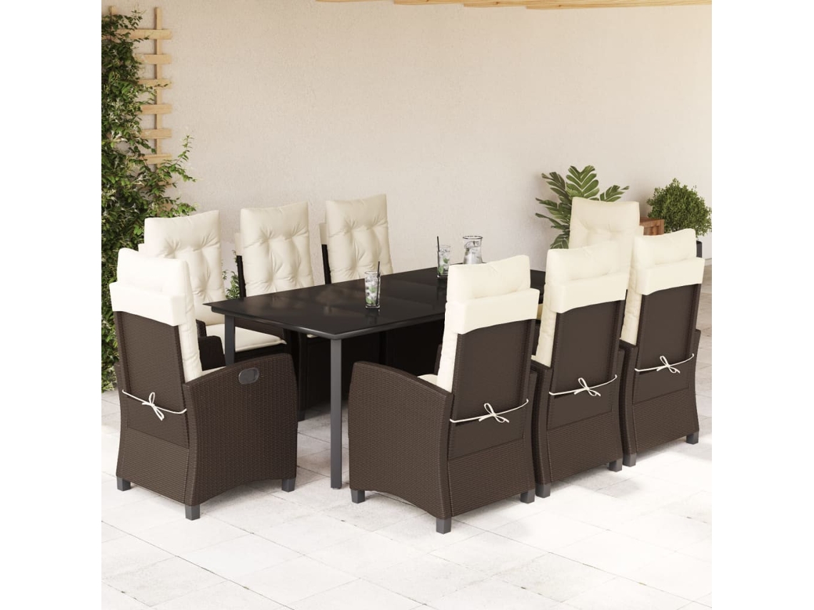 Juego de comedor de jardín de 9 piezas con cojines de mimbre marrón DKD Home Decor
