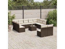 Conjunto de sofá de jardín de 12 piezas con cojines de mimbre sintético marrón, Dkd Home Decor