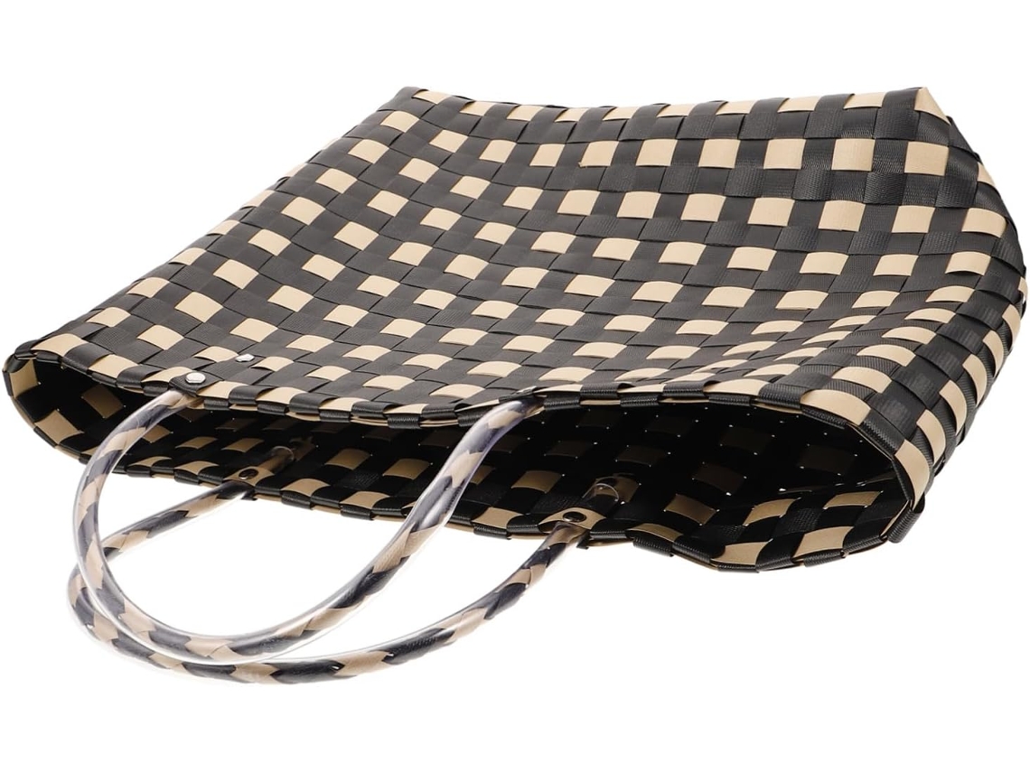Cesta Grande De Mimbre Tejida A Mano, Bolso De Mano Multifuncional Ligero De Pvc Para Mujer, Ideal Para Ir De Compras A La Playa.