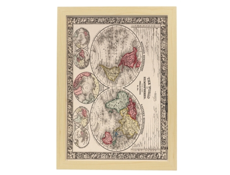 NACNIC Pósters Geográficos En Estilo Vintage El Mundo En Hemisferios Ilustraciones De Antiguos Mapamundis En Tonos Sepia Tamaño A4, Con Marco Blanc...
