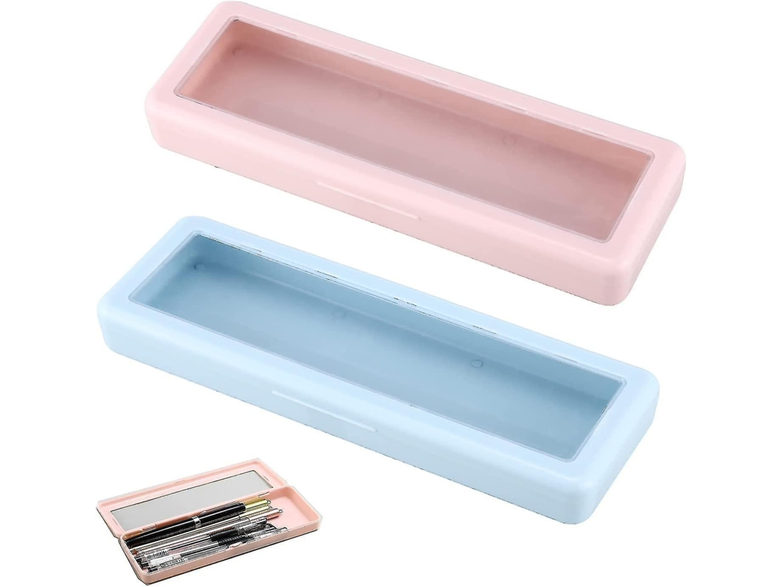 2 estuches de plástico transparente con tapa, estuche acrílico para lápices y papelería al por mayor, compatible con útiles escolares Chennnls
