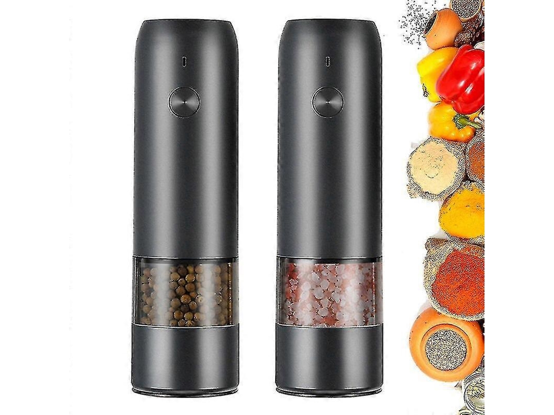 Molinillo de pimienta y sal eléctrico automático Rosewell con carga USB, luz LED y ajuste de molienda.