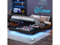 Cama Colgante Rosahqnda,cama Doble De 160x200cm Con Tapizado Led,espacio De Almacenamiento,cama Juvenil,cama De Invitados Sin Cabecero Pu,color Negro