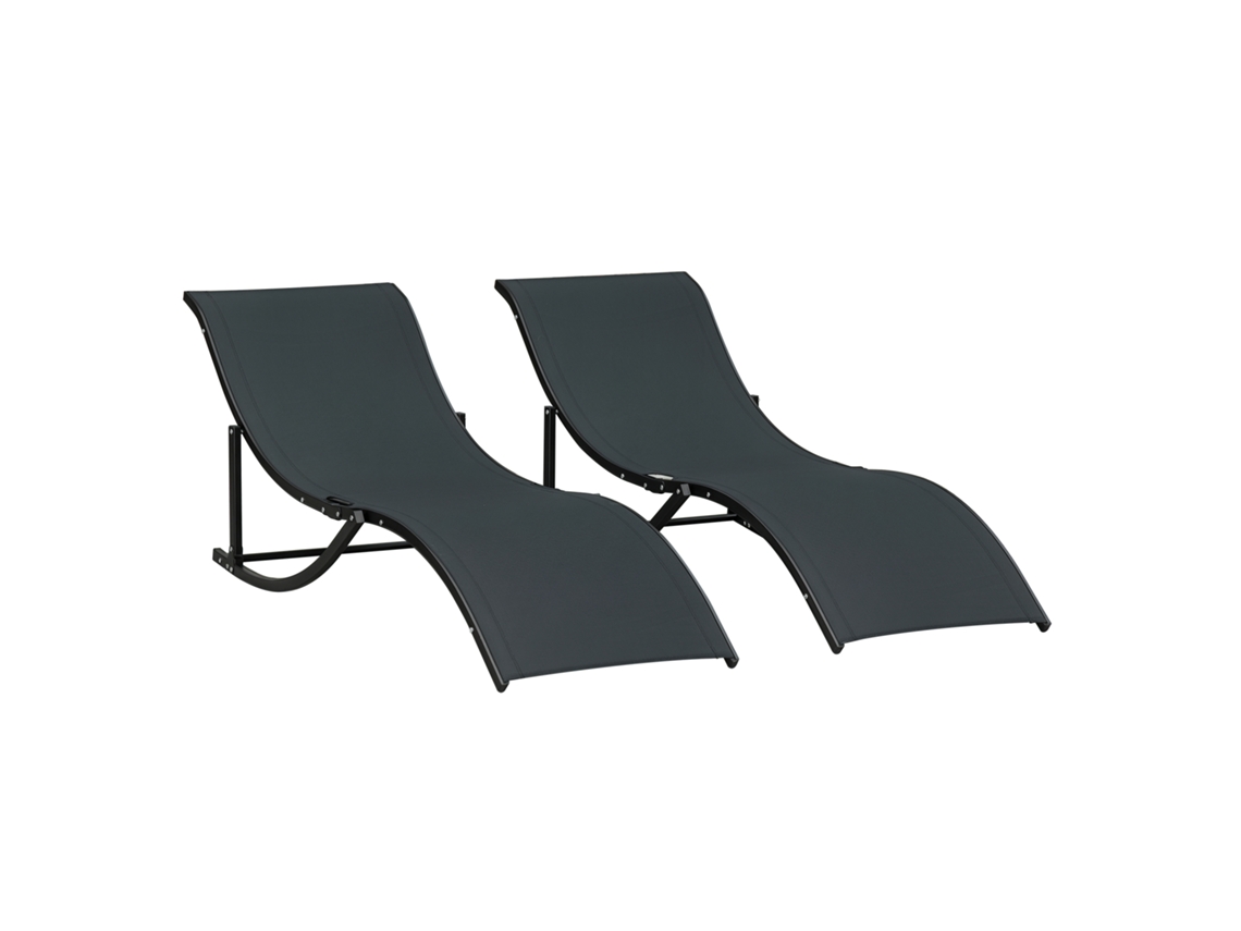 tumbonas plegables ergonómicas en forma de S con estructura de aluminio y textileno para piscina, terraza o jardín, 165x61x63 cm, color negro.
