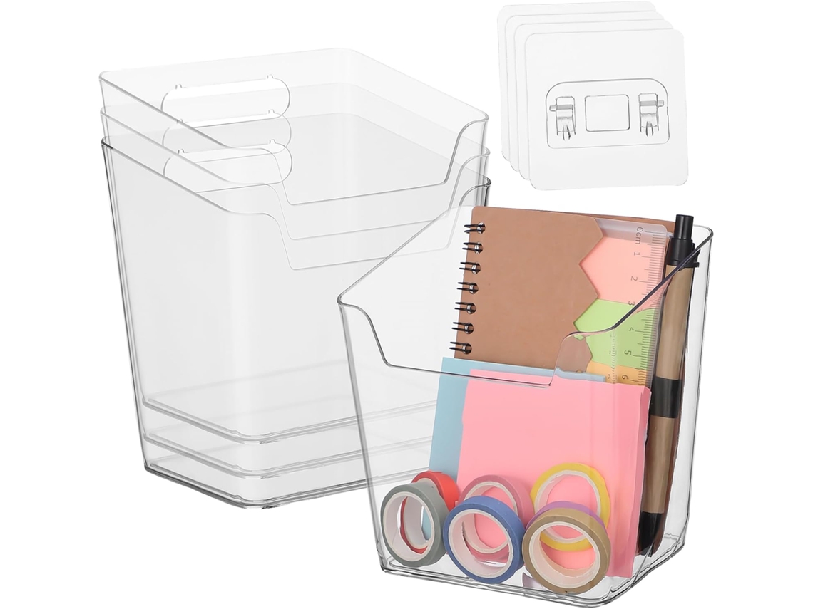 Cajas De Almacenamiento Transparentes De 4 Piezas Con Tapa, Contenedores De Pared Para Baño Y Cocina.