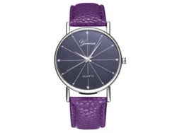 Reloj De Pulsera De Cuarzo Con Correa De Cuero Pu Simple Y Moderno Para Hombre Y Mujer Morado
