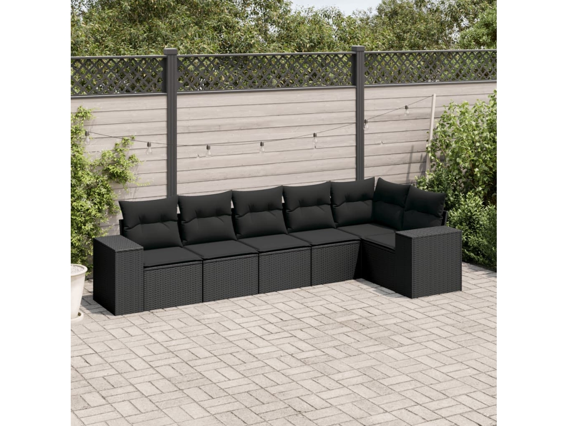 Conjunto de sofás de jardín de 6 piezas DKD Home Decor con cojines de mimbre negros
