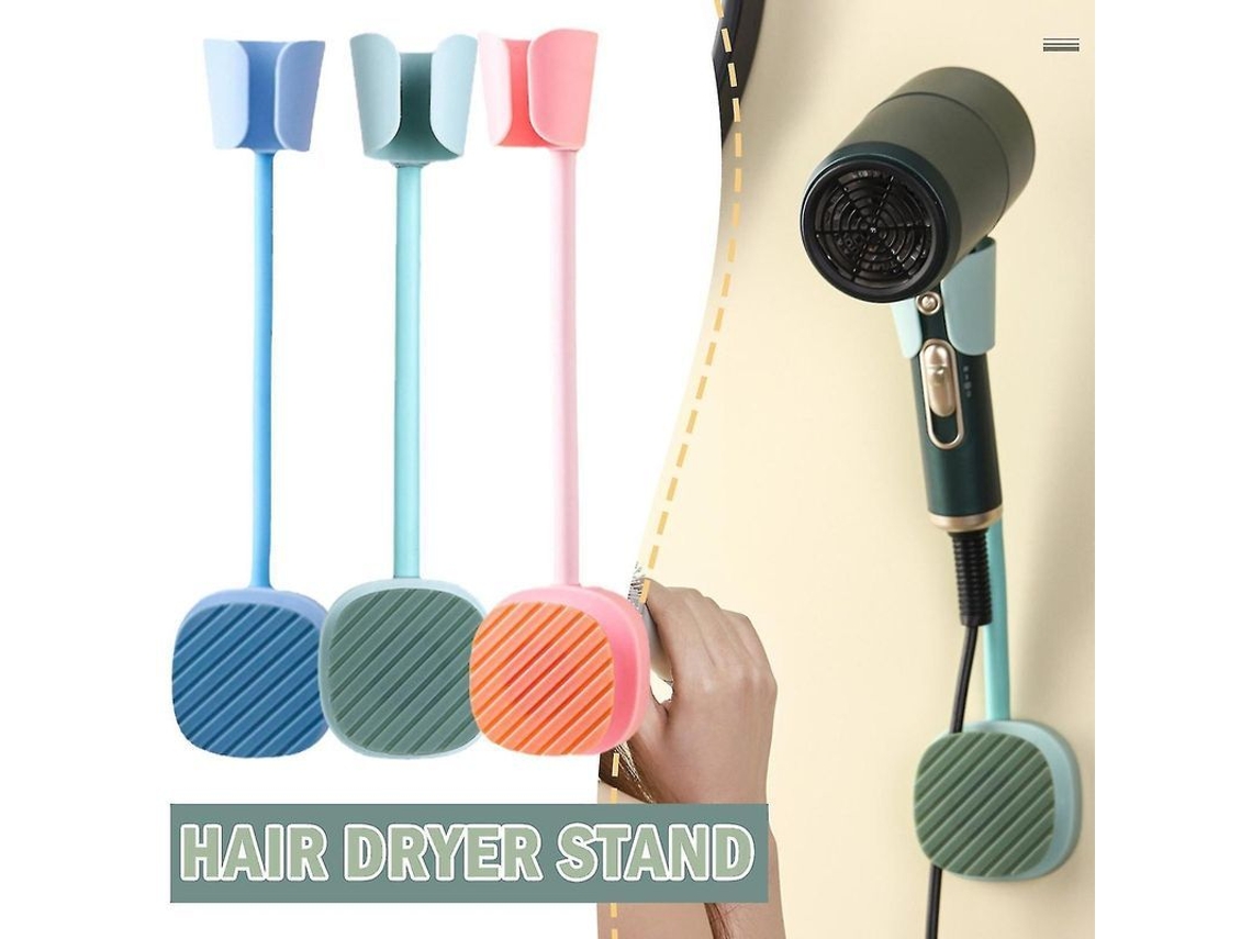 Soporte De Pared Ajustable Para Secador De Pelo, Manos Libres, Azul, Abs Y Silicona, Universal, Fácil Instalación.