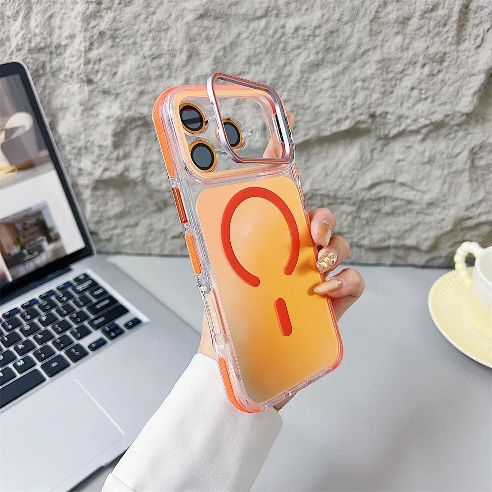 (iphone 15, Naranja) Funda Magnética Magsafe Para Iphone Con Protector De Lente