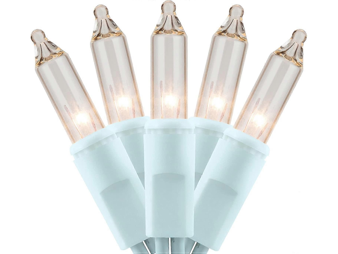 Rebe-luces De Navidad Claras Con Cable Blanco 2 Hileras 21 Pies 100 Lámparas Incandescentes Ul Certificadas