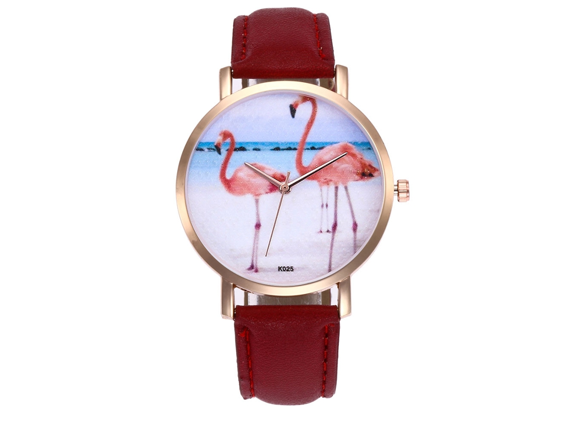 Reloj De Pulsera De Cuarzo Para Mujer Con Correa De Piel Sintética, Estilo Sencillo Y Esfera Redonda Roja.