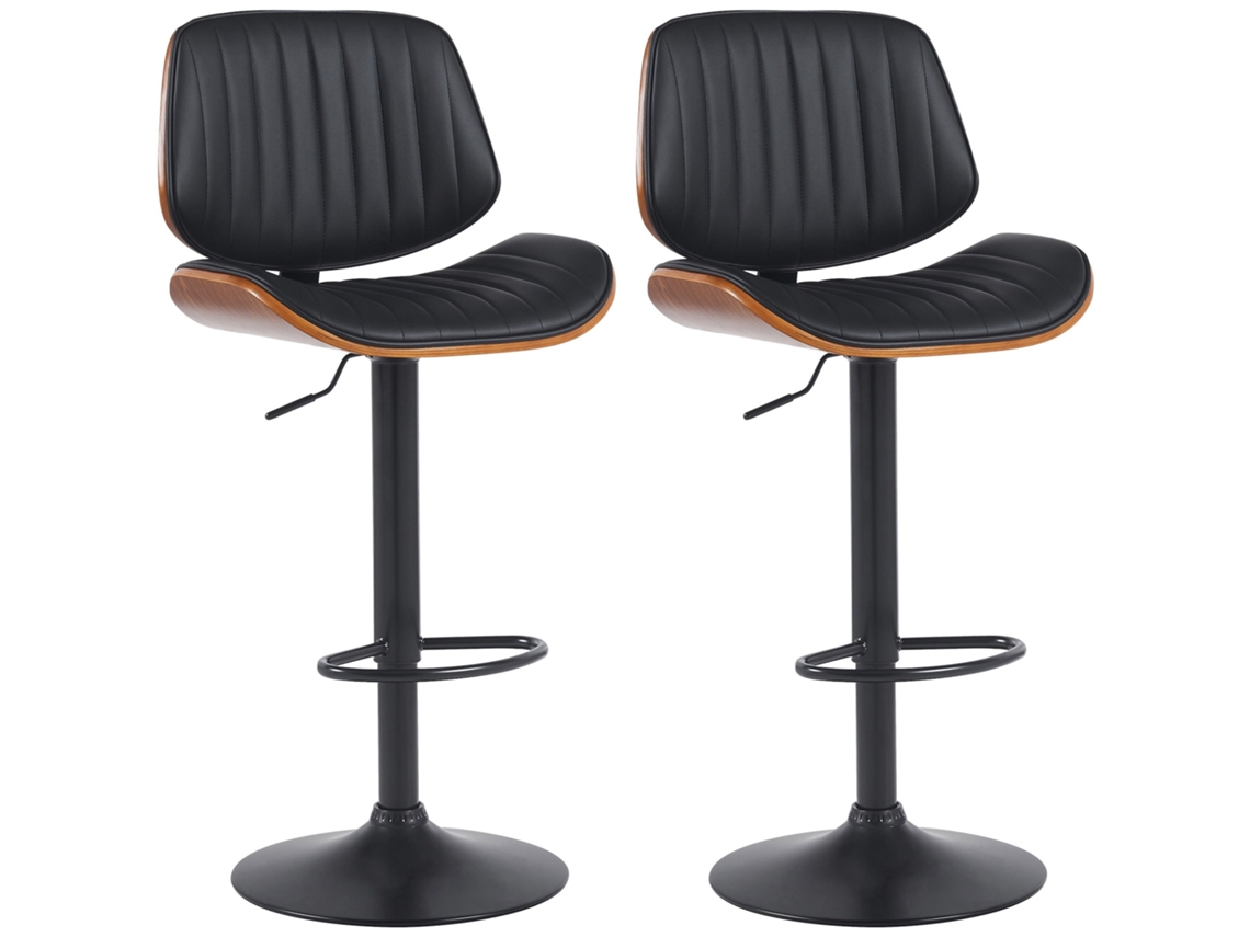 Lote de 2 Taburetes de Bar Estilo Rétro Moderne Assise En Tissu Noir Bois Noyer Et Cadre Métal Noir 10_0006821 DÉCOSHOP26