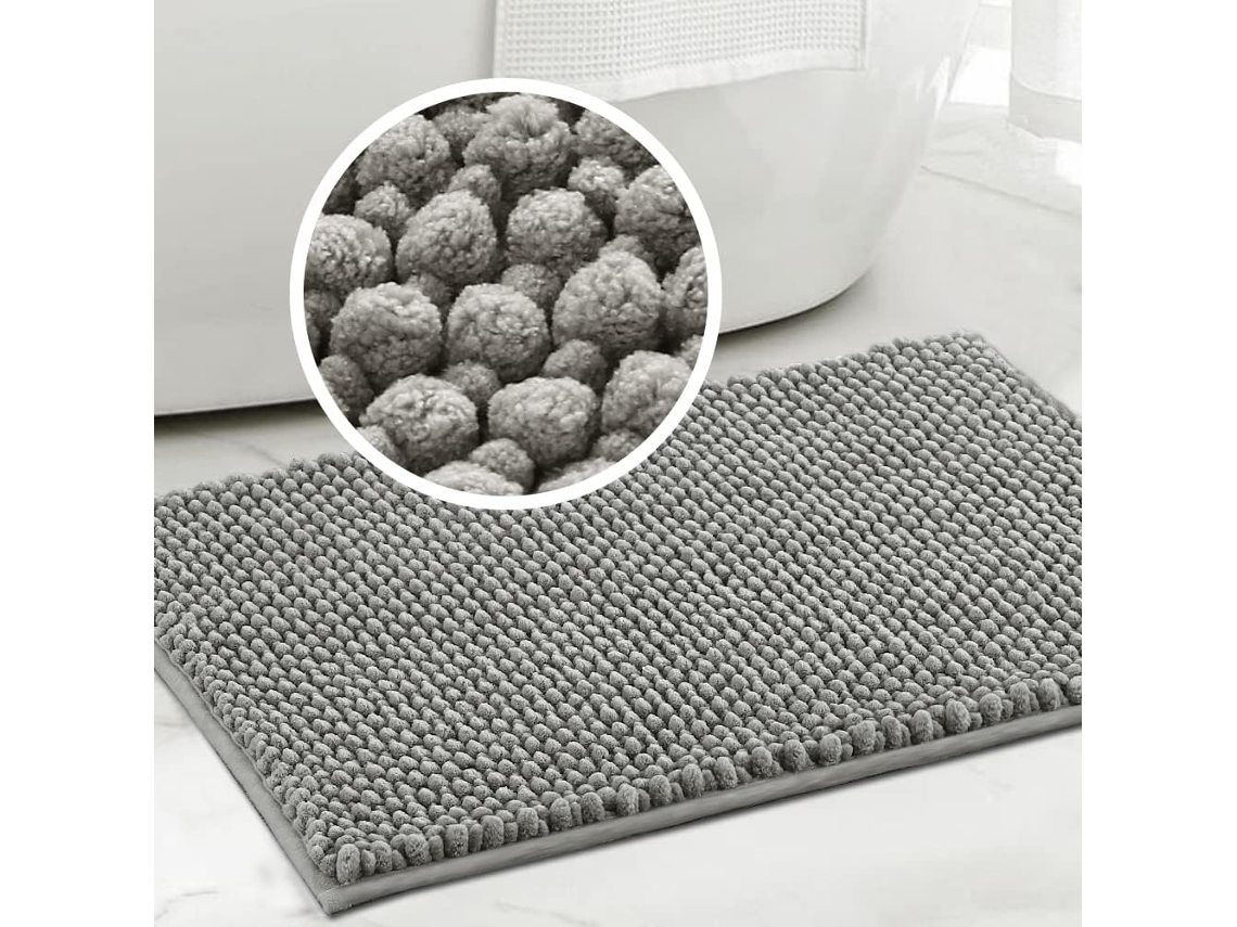 (gris) Alfombra De Baño De Fibra, Antideslizante, Absorbente, Lavable A Máquina, Alfombra De Baño De Terciopelo De Secado Rápido