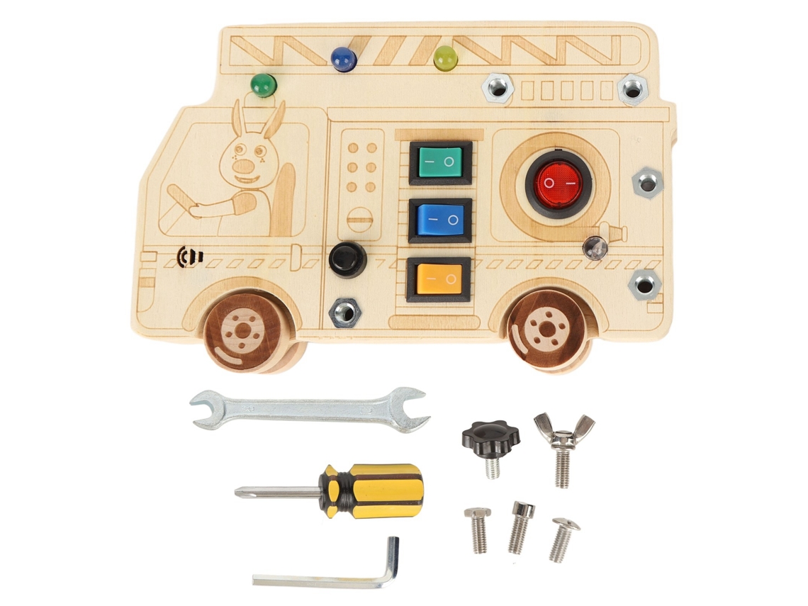 Ats-juguetes Sensoriales De Madera Con Luces Led Para Bebés Coche Portátil Juego Educatsivo Botones Interruptores