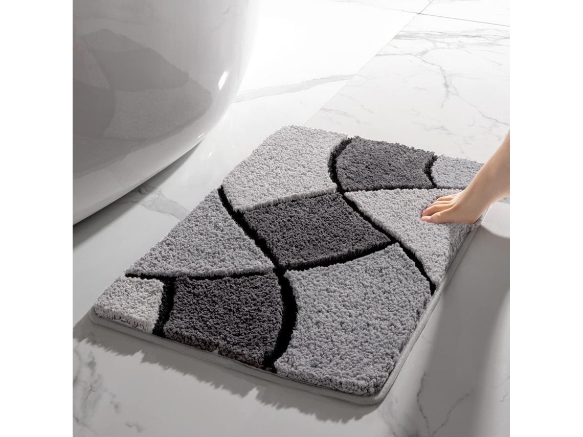 2026-alfombra De Baño Gris Linjou, Alfombrilla Antideslizante, Ultra Absorbente De Pelo Grueso Cuadros Claro-oscuro