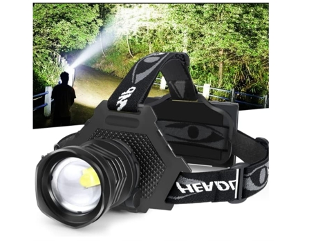 F621 Linterna Frontal Led Recargable USB Super Brillante 90000 Lúmenes 5 Modos con Batería Enfoque Ajustable Impermeable Negro TURMIN