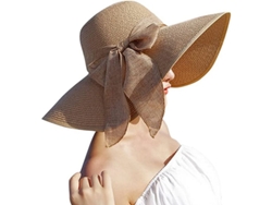 Sombrero De Paja Con Nudo Grande Para Mujer, Sombrero De Playa Ancho, Plegable Y Enrollable, Protector Solar, Color Caqui.