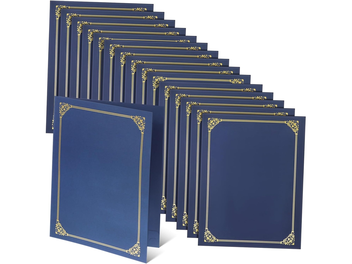 Paquete de 30 carpetas para certificados, 21,6 x 27,9 cm, borde dorado, papel resistente, esquinas precortadas. SFUSHOS (8,5 x 11 pulgadas)