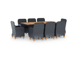 Juego de comedor de exterior de 9 piezas con cojines de mimbre gris oscuro DKD Home Decor