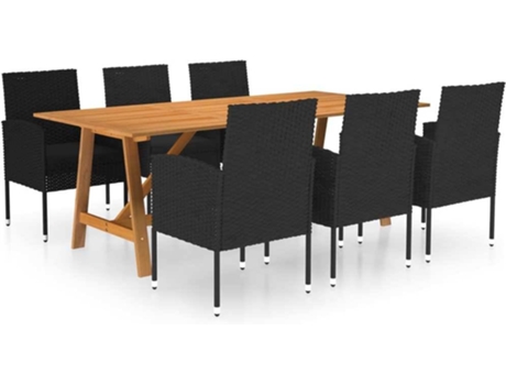 Conjunto 7 de comedor de jardín VIDAXL negro