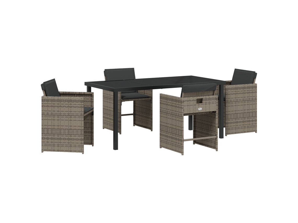 Conjunto 5 De Comedor De Jardín  De Vidaxl Con Cojines Gris Ratán Poliéster