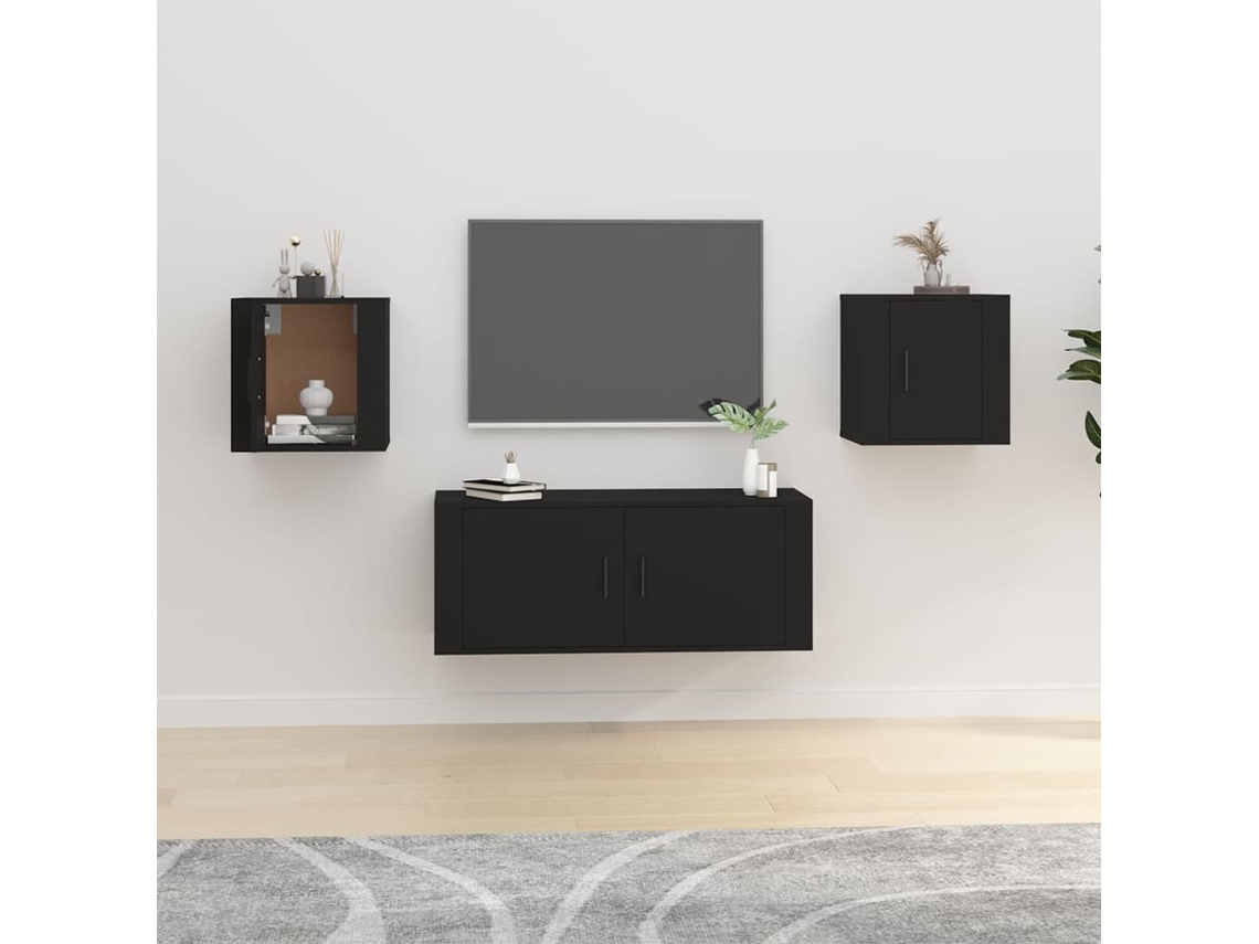 Estantería/Muebles de TV de Pared 2 Pzs 40X34,5X40 Cm Negro