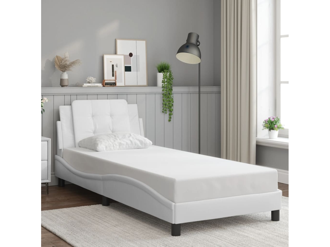 Estructura De Cama Sin Colchón Cuero Sintético Blanco 100x200cm