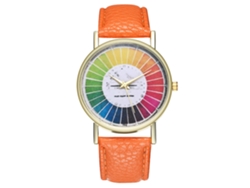 Reloj De Pulsera Unisex De Moda Con Correa De Cuero Pu, Dial Redondo, Cuarzo (naranja)