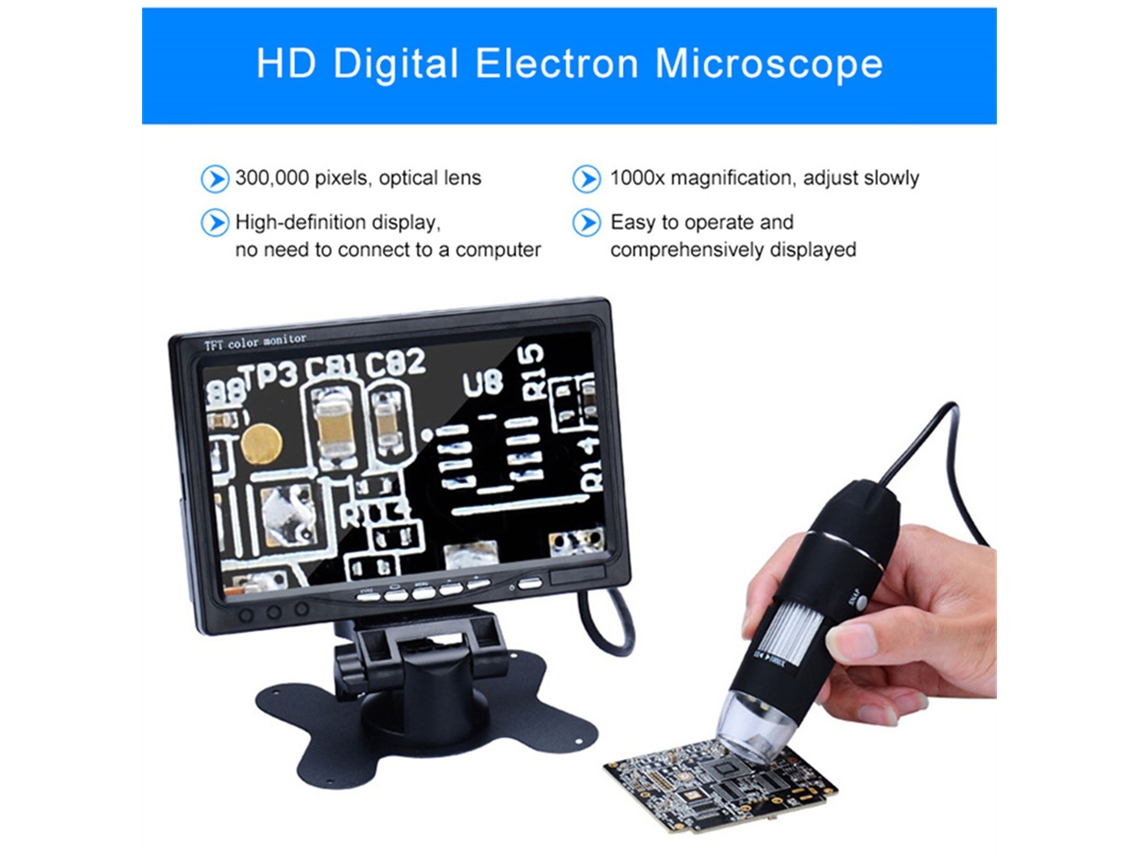 Microscopio digital AV HD con aumento de 1000x y 8 LED