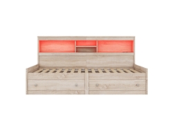 Sofá cama 90x200 cm - Con toma USB y 2 cajones - Somier de láminas - Natural