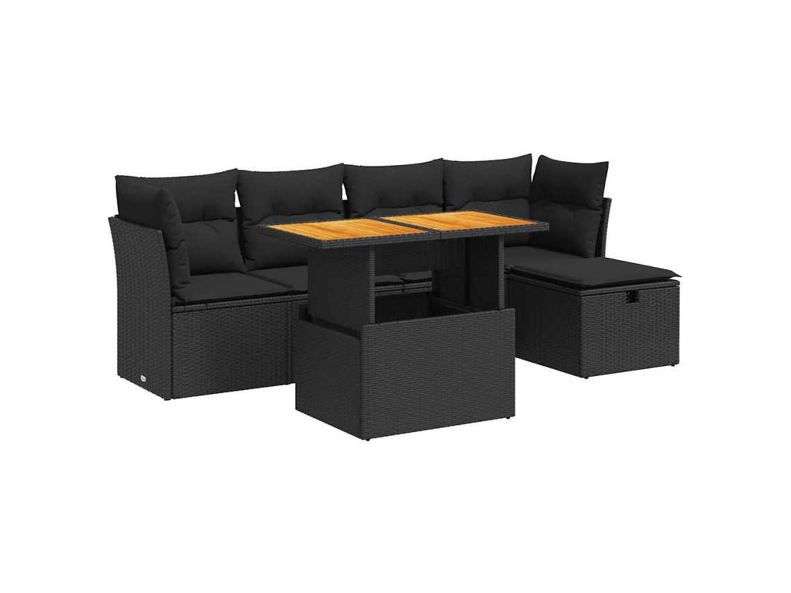 Maison Exclusive - Set Sofás Jardín Y Cojines 6 Pzas Ratán Sintético Acacia Negro