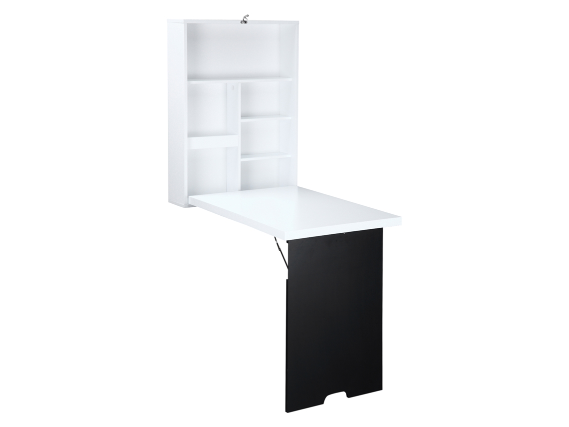 Mesa plegable de pared con soporte para estante y estructura de MDF negro (Blanco)