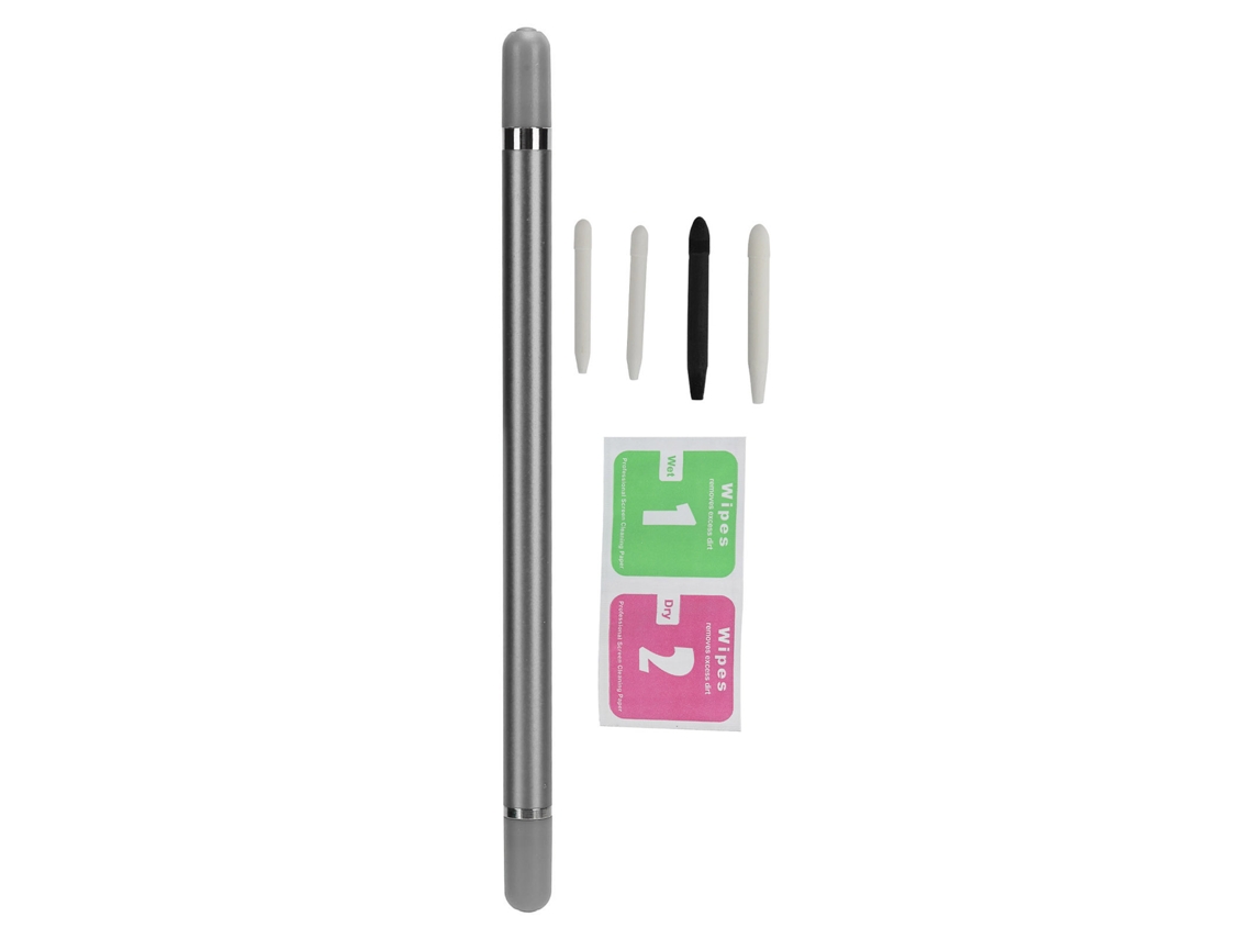 Lápiz táctil de aluminio aleado de alta precisión y respuesta rápida para teléfonos móviles y tabletas, color gris claro y dorado.